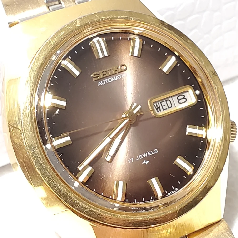Vintage Seiko Automatic Men's Day Date Watch Gold Plated Seventeen Jewels